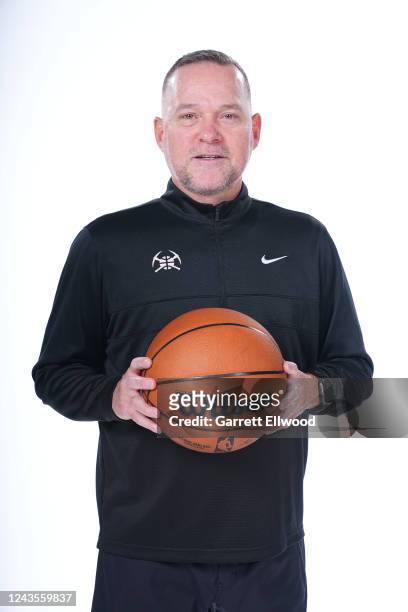 Head Coach Michael Malone of the Denver Nuggets poses for a portrait during NBA Media Day on September 26, 2022 at the Ball Arena in Denver,...