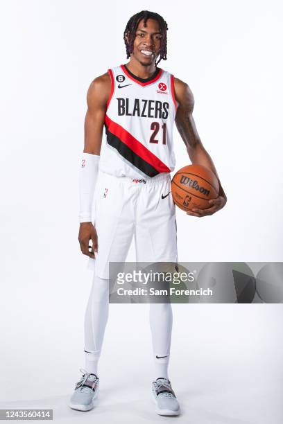 Wesley Iwundu of the Portland Trail Blazers poses for a portrait during NBA Media Day on September 26, 2022 at the MODA Center in Portland, Oregon....