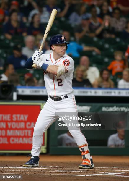 Houston Astros third baseman Alex Bregman watches the pitch in the bottom of the first inning during the MLB game between the Arizona Diamondbacks...