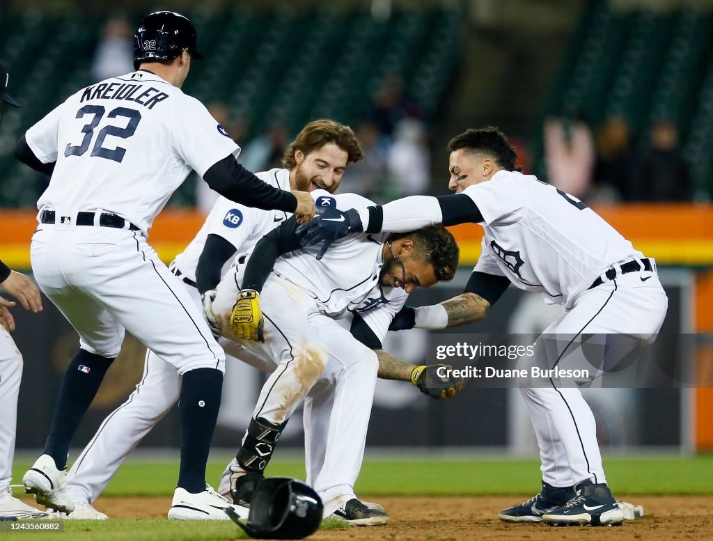 Harold Castro of the Detroit Tigers celebrates with Ryan Kreidler, News  Photo - Getty Images