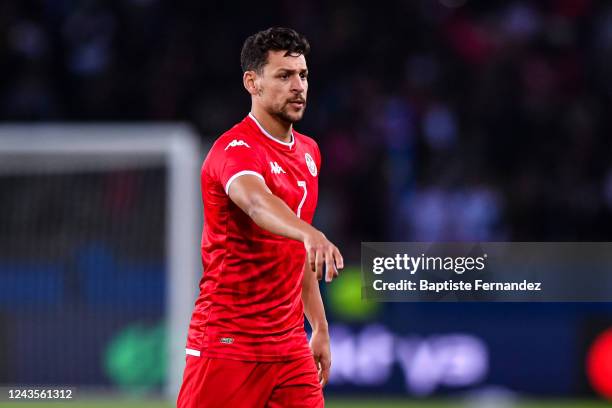 Youssef MSAKNI of Tunisia during the International Friendly match between Brazil and Tunisia at Parc des Princes on September 27, 2022 in Paris,...