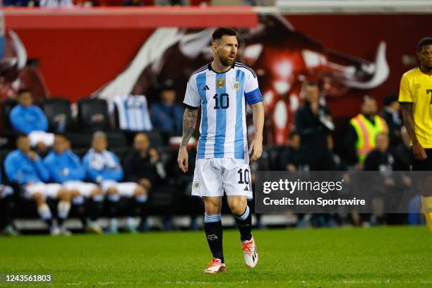 Argentina forward Lionel Messi during the second half of the international friendly soccer game between Argentina and Jamaica on September 27, 2022...