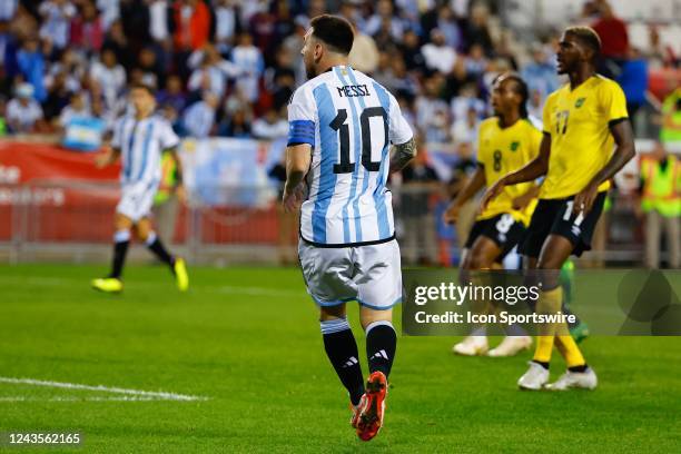 Argentina forward Lionel Messi during the second half of the international friendly soccer game between Argentina and Jamaica on September 27, 2022...