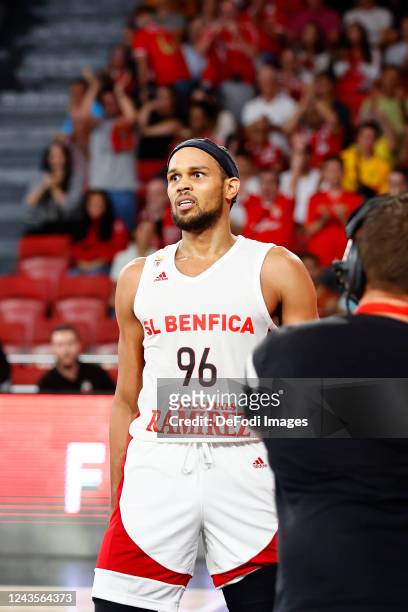 Ivan Almeida of SL Benfica looks on during the Basketball Champions League Qualifiers match between SL Benfica vs Brose Bamberg on September 25, 2022...