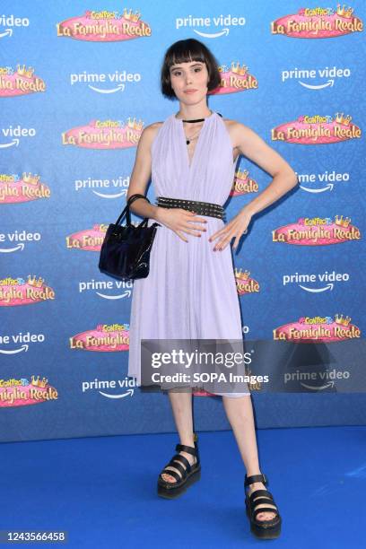 Tiarè Marotta attends the Me contro te "La famiglia reale" Prime TV series blue carpet at The Space Moderno Cinema.