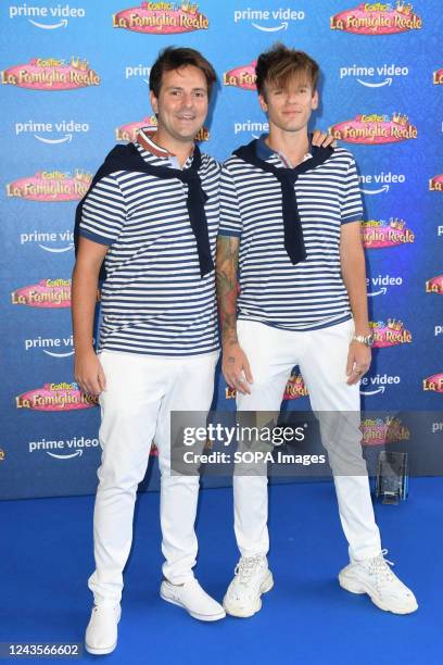 Daniel Marangiolo and Jacopo Malnati of iPantellas attend at the Me contro te La famiglia reale Prime tv series blu carpet at The Space Moderno...