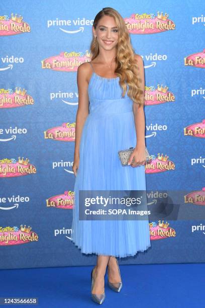 Federica Lucaferri attends the Me contro te "La famiglia reale" Prime TV series blue carpet at The Space Moderno Cinema.