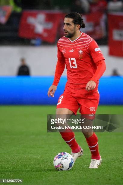 Switzerland's defender Ricardo Rodriguez controls the ball during the UEFA Nations League League A - Group 2 football match Switzerland versus Czech...