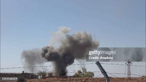 Smoke rises over the headquarters following an attack in the Koy Sanjaq district of Erbil, Iraq on September 28, 2022. Iran's powerful Islamic...