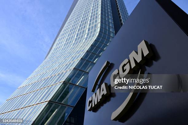 Photograph taken on September 27, 2022 shows French container transportation and shipping company CMA CGM headquarters in Marseille, southern France.