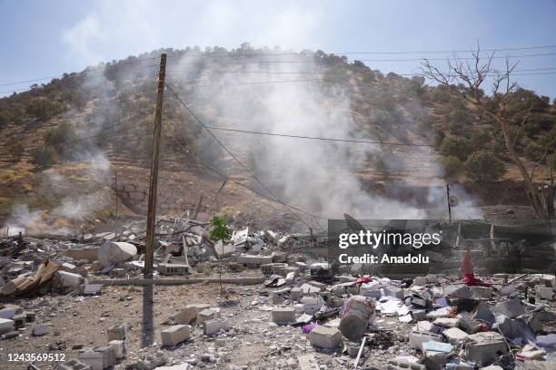 Smoke rises over the headquarters following an attack in the Koy Sanjaq district of Erbil, Iraq on September 28, 2022. Iran's powerful Islamic...