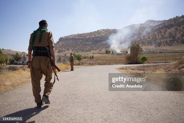 Smoke rises over the headquarters following an attack in the Koy Sanjaq district of Erbil, Iraq on September 28, 2022. Iran's powerful Islamic...