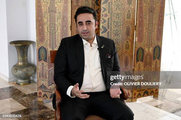 Pakistan's Foreign Minister Bilawal Bhutto Zardari, speaks during an interview at the Embassy of Pakistan in Washington, DC, September 27, 2022....