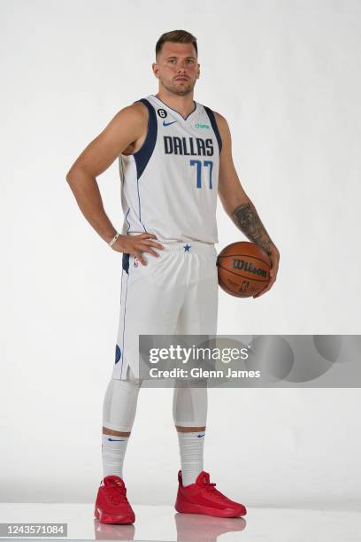 Luka Doncic of the Dallas Mavericks poses for a portrait during NBA Media Day on September 26, 2022 at American Airlines Center in Dallas, Texas....