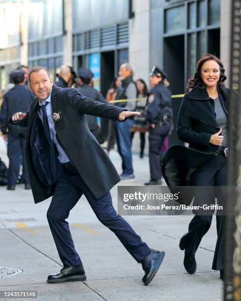 Donnie Wahlberg and Marisa Ramirez are seen at film set of the 'Blue Bloods' TV Series on September 27, 2022 in New York City.