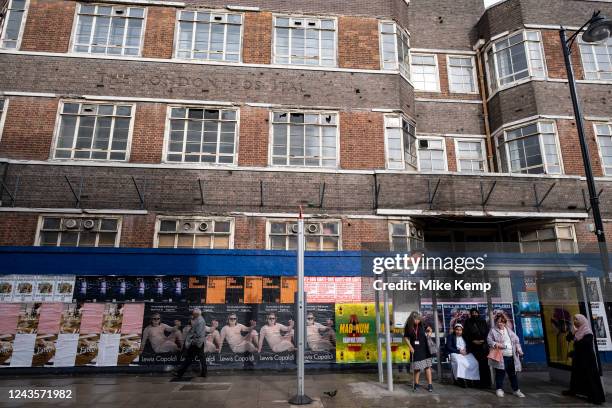 Bus stop outside the old Royal London Hospital, just down the road from the new hospital in Whitechapel on 7th September 2022 in London, United...
