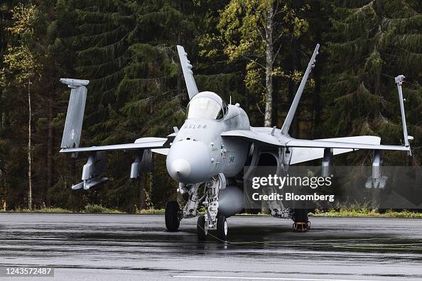 A Boeing F18 Hornet twin-engine multi-role fighter jet during the ...