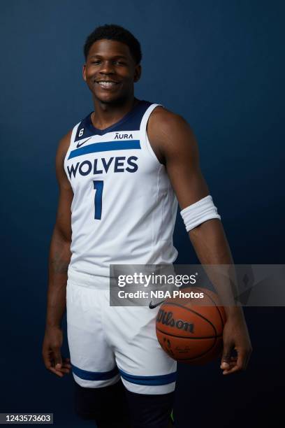 Anthony Edwards of the Minnesota Timberwolves poses for a portrait during NBA Media Day on September 26, 2022 at Target Center in Minneapolis,...