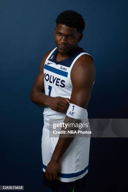 Anthony Edwards of the Minnesota Timberwolves poses for a portrait during NBA Media Day on September 26, 2022 at Target Center in Minneapolis,...