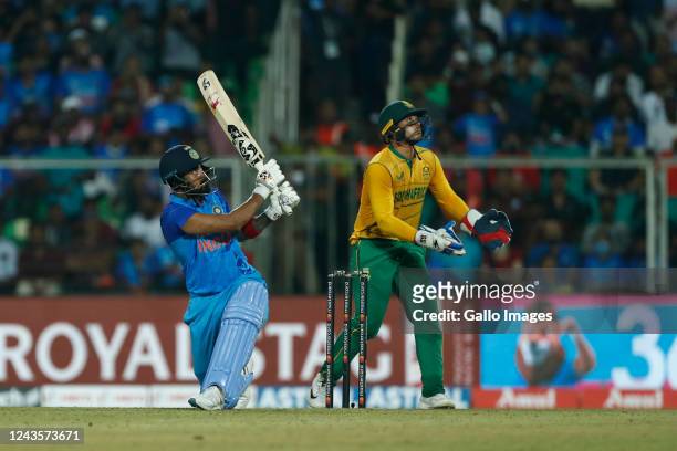 Rahul of India plays a shot during the 1st T20 international match between India and South Africa at Greenfield International Stadium on September...