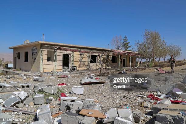 Partial view shows the aftermath of Iranian cross-border attacks in the area of Zargwez, where several exiled left-wing Iranian Kurdish parties...