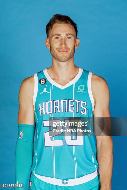 Gordon Hayward of the Charlotte Hornets poses for a head shot during NBA Media Day on September 26, 2022 at Spectrum Center in Charlotte, North...