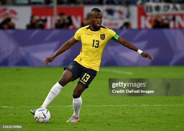 Enner Valencia of Ecuador controls the ball during the international friendly match between Japan and Ecuador at on September 27, 2022 in...