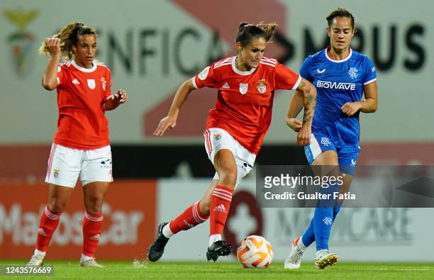 Ana Seica of SL Benfica with Kayla McCoy of Rangers in action during the UEFA Women´s Champions League Second Qualifying Round Second Leg match...
