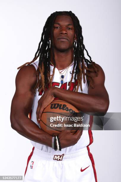Jimmy Butler of the Miami Heat poses for a portrait during 2022 NBA Media Day on September 26 at the FTX Arena in Miami, Florida. NOTE TO USER: User...