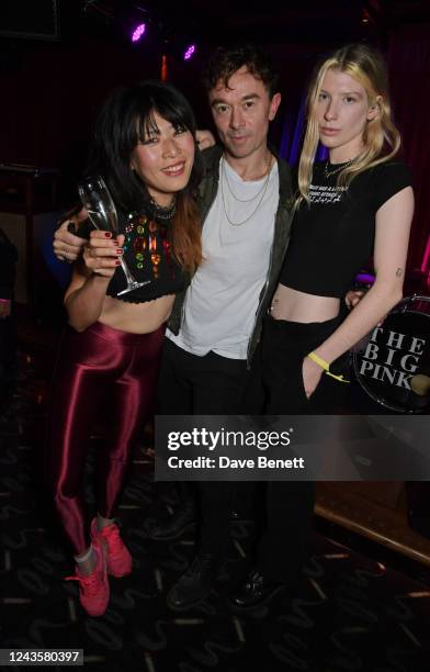 Band members Akiko Matsuura aka Keex, Robbie Furze and Charlie Barker attend the VIP album launch party for "The Love That's Ours" by The Big Pink at...