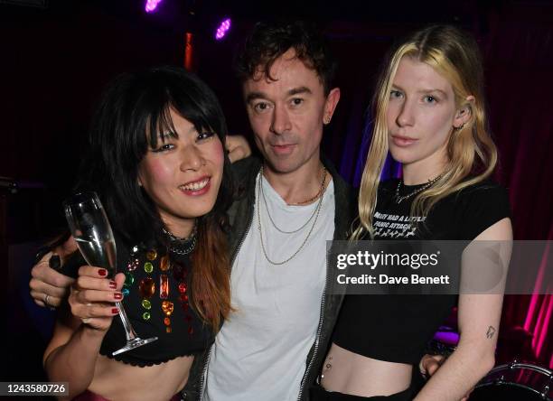 Band members Akiko Matsuura aka Keex, Robbie Furze and Charlie Barker attend the VIP album launch party for "The Love That's Ours" by The Big Pink at...