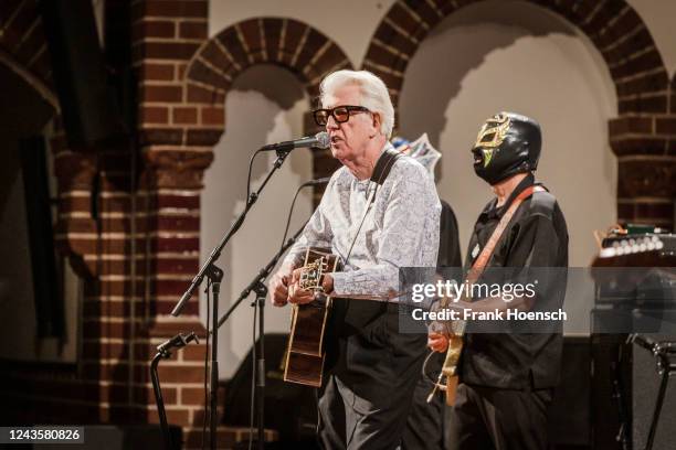 British singer Nick Lowe performs live on stage during a concert at the Passionskirche on September 28, 2022 in Berlin, Germany.