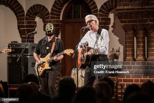 British singer Nick Lowe performs live on stage during a concert at the Passionskirche on September 28, 2022 in Berlin, Germany.