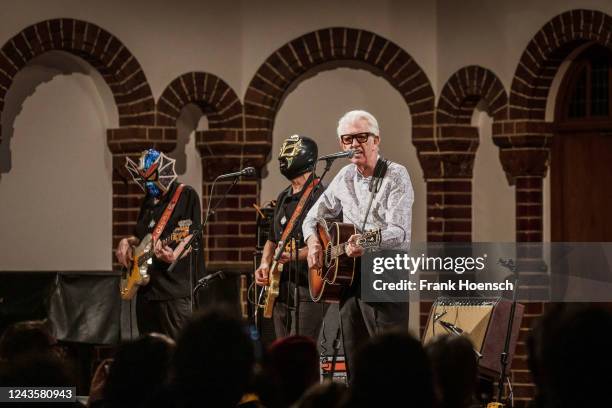 British singer Nick Lowe performs live on stage during a concert at the Passionskirche on September 28, 2022 in Berlin, Germany.