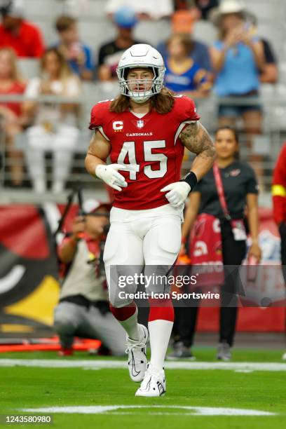 Arizona Cardinals linebacker Dennis Gardeck warming up during the NFL game between the Los Angeles Rams and the Arizona Cardinals on September 25 at...