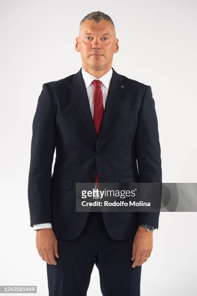 Sarunas Jasikevicius, Head Coach poses during the FC Barcelona Turkish Airlines EuroLeague Media Day 2022/2023 at Ciutat Esportiva Joan Gamper on...