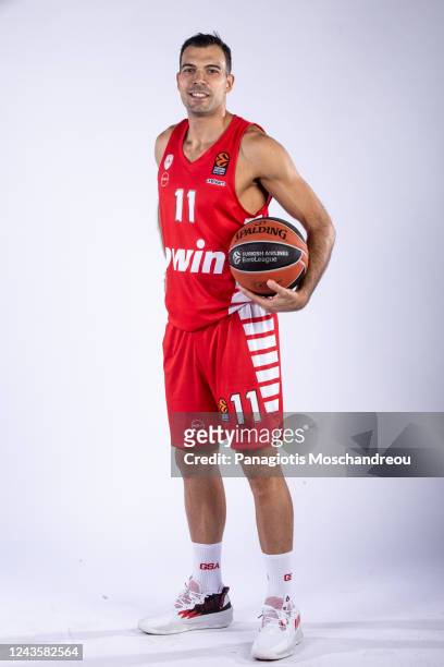 Kostas Sloukas, #11 poses during the Olympiacos Piraeus Turkish Airlines EuroLeague Media Day 2022/2023 at Peace and Friendship Stadium on September...