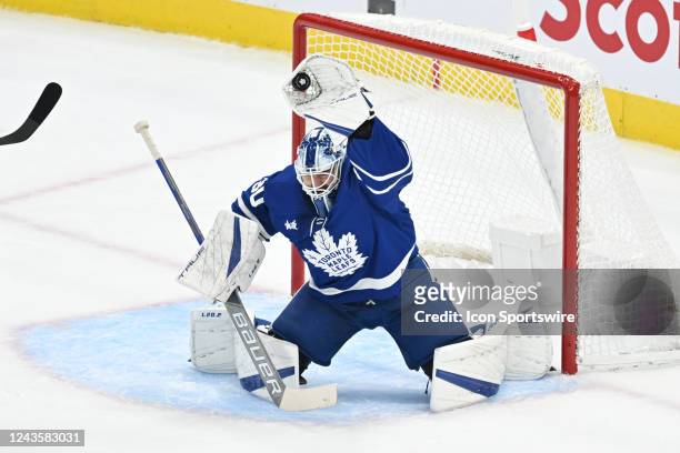 Toronto Maple Leafs Goalie Matt Murray makes the glove save in the first period during the preseason game between the Montreal Canadiens and the...