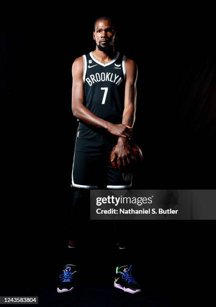 Kevin Durant of the Brooklyn Nets poses for a portrait on September 26, 2022 during NBA Media Day at HSS Training Center in Brooklyn, New York. NOTE...