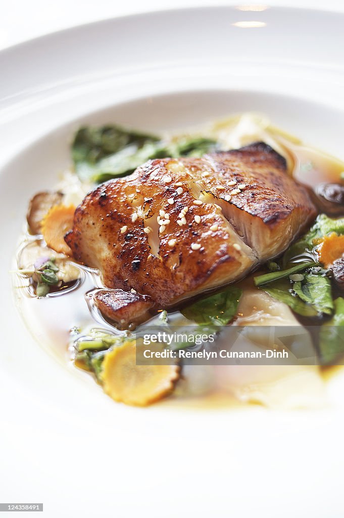Broiled sake-marinated Alaskan black cod with shri