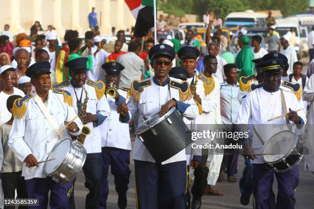 Sudanese take part in a parade for the upcoming birthday of Prophet Muhammad, known as al-Mawlid al-Nabawi or al-Mawlid, in Khartoum, Sudan, on...