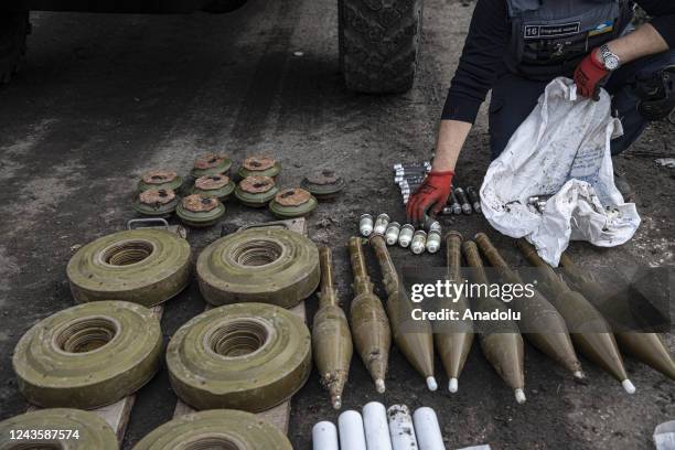 Ukrainian mine clearance team gather and conduct mine and ammunition clearance after Russian Forces withdrawal from the Izyum city, at fields around...