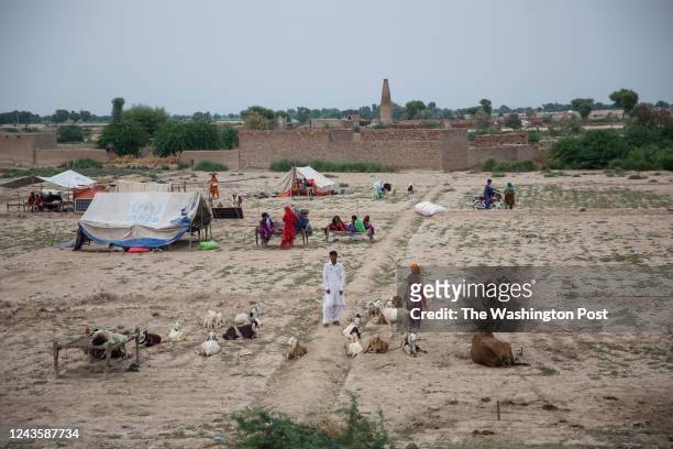 One of the makeshift camps for the displaced people due to the recent floods in Dadu, Sindh, Pakistan on September 12, 2022.