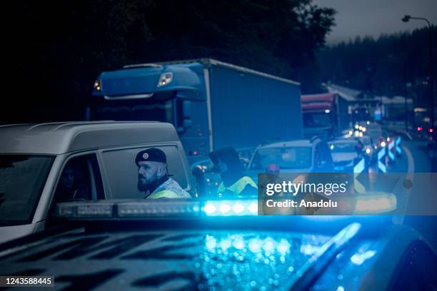 The Czech police launches checks on the Czech-Slovak border due to the high number of refugees crossing into Germany and Austria in Mosty u...