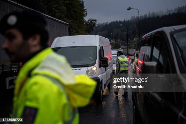 The Czech police launches checks on the Czech-Slovak border due to the high number of refugees crossing into Germany and Austria in Mosty u...