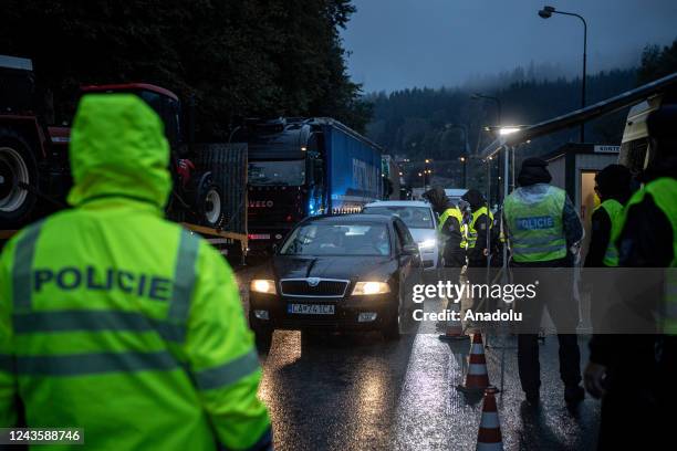 The Czech police launches checks on the Czech-Slovak border due to the high number of refugees crossing into Germany and Austria in Mosty u...