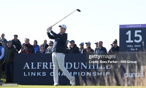 Bob McIntyre of Scotland is pictured on the 15th tee during the first round of the Alfred Dunhill Links Championship at Carnoustie, on September 29...