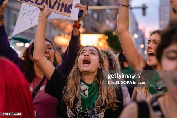 Woman holding a placard chants slogans during the demonstration. On 28th September, demonstrators gathered for the Global day of action for the right...