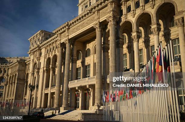General exterior view shows the Romanian Parliament palace, venue of the "ITU PP22" meeting of the International Telecommunication Union in Bucharest...