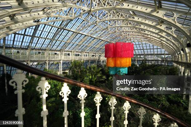 An installation titled Flor de Luz y Canto by Betsabee Romero is seen in Kew Gardens' Temperate House, the world's largest Victorian glasshouse, as...